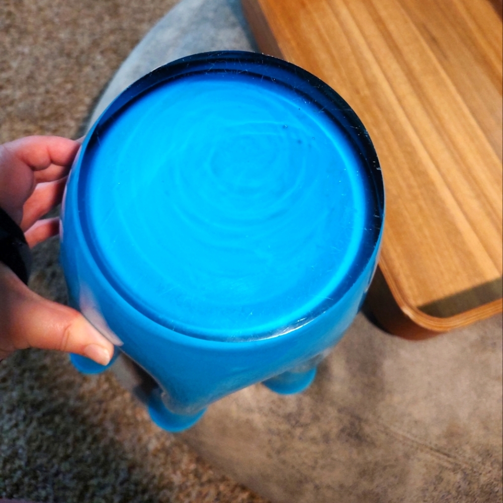 Large Beautiful Vintage MCM Turquoise unique blown glass Murano cased vase RARE - Picture 10 of 11